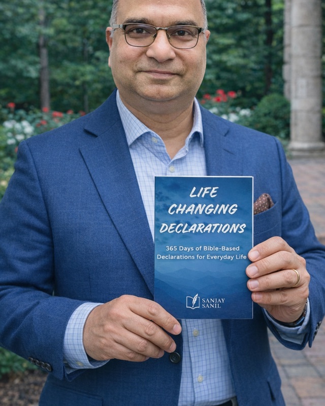 Sanjay Sanil holding his book, Life-Changing Declarations